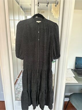 Max Studio Black Midi Dress with White Dot Print